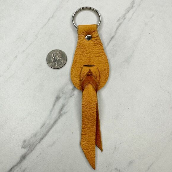 Soft Yellow Leather Fringe Western Boho Keychain Keyring - Picture 1 of 6